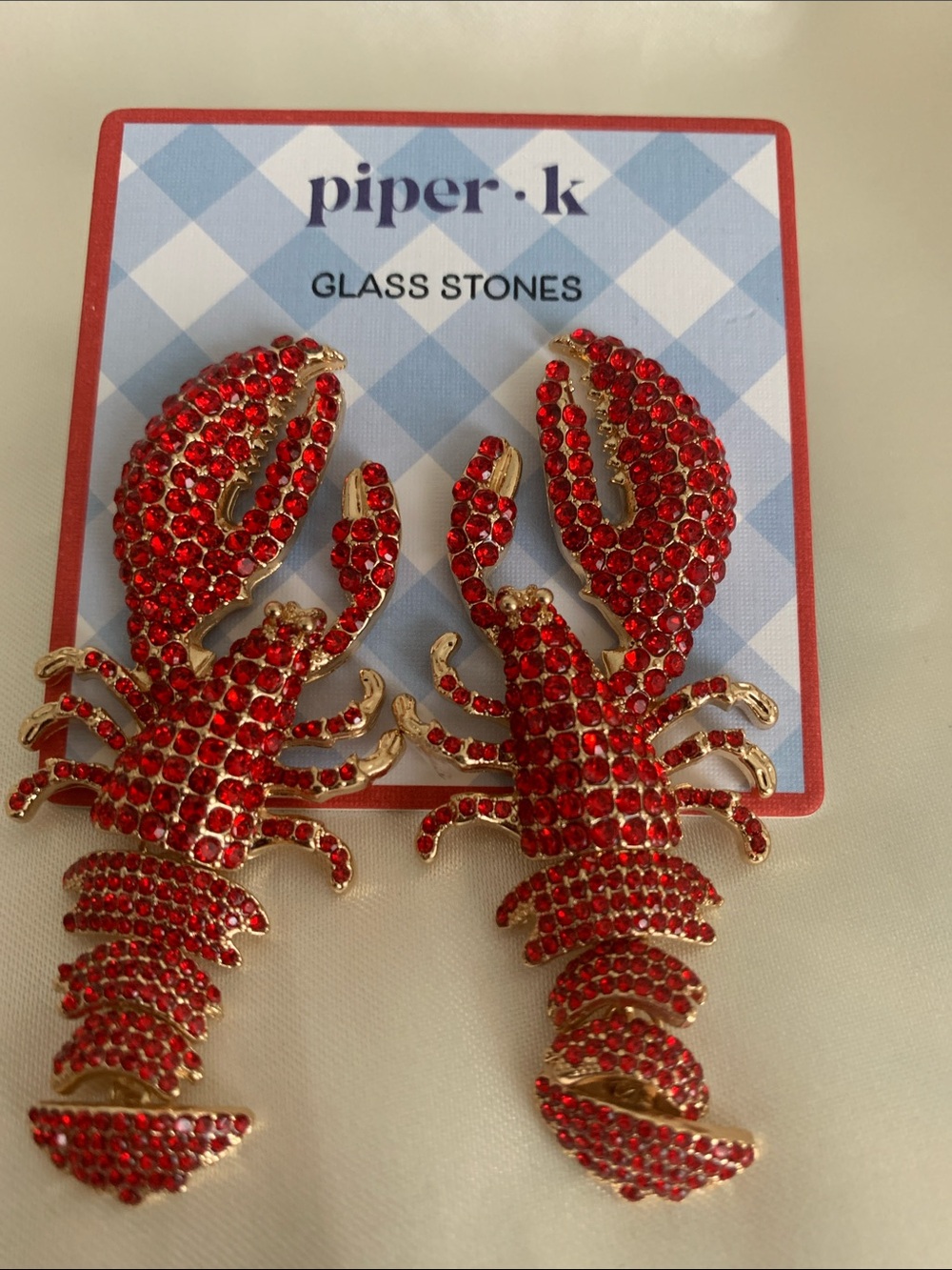 Red Crystal Lobster Statement Earrings - Picture 2 of 5